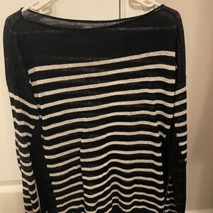 Vince Black and White Striped Boatneck Sweater